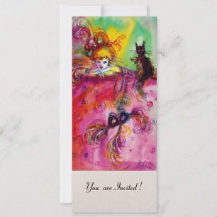 Invitation DAME AVEC CHAT NOIR / Mardi Gras Fête de Mascarade