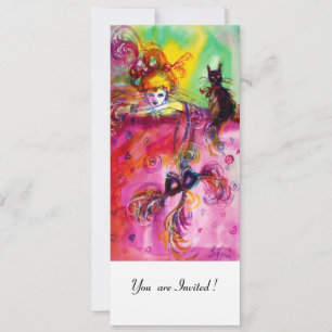 Invitation DAME AVEC CHAT NOIR / Mardi Gras Fête de Mascarade