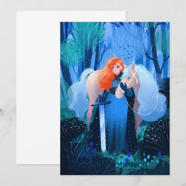 Invitation Dame avec épée et cheval blanc (Devant / Derrière)