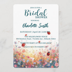 Invitation dame bug colorée Aquarelle Fleurs sauvages Personn