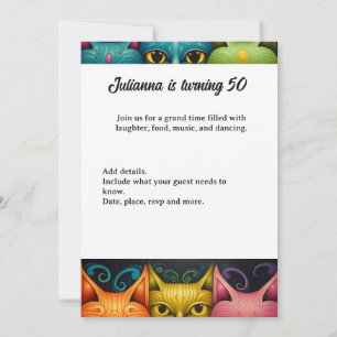 Invitation Dame chat colorée et artistique d'attitude pour an