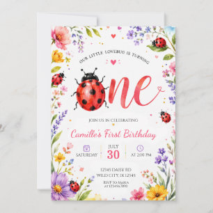 Invitation Dame coccinelle aquarelle Fleur sauvage Premier an