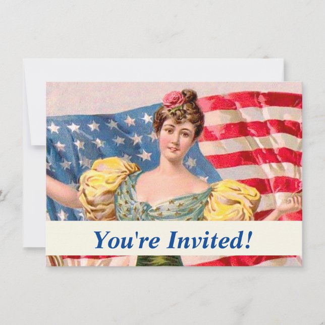 Invitation Dame de la Liberté Drapeau Américain Indépendance  (Devant)