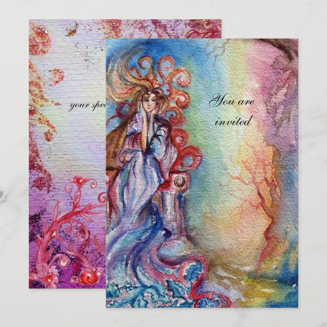 Invitation DAME DU LAC 1, bleu rose vif brillant (Devant / Derrière)