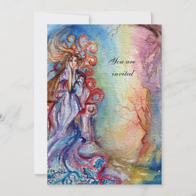 Invitation DAME DU LAC , bleu rose jaune vibrant vif (Devant)