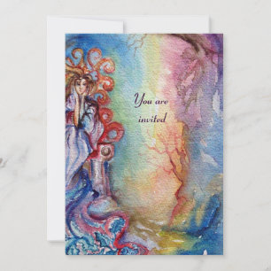 Invitation DAME DU LAC , bleu rose jaune vibrant vif