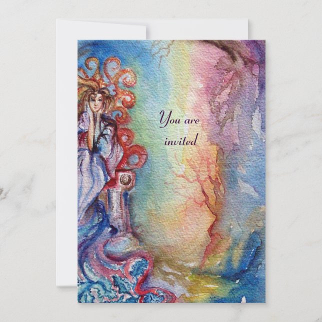 Invitation DAME DU LAC , bleu rose jaune vibrant vif (Devant)