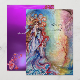 Invitation DAME DU LAC , bleu vibrant rose gemme pourpre