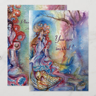 Invitation DAME DU LAC , bleu vibrant rose métallisé argenté