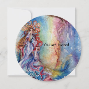 Invitation DAME DU LAC bleu vibrant rose violet blanc