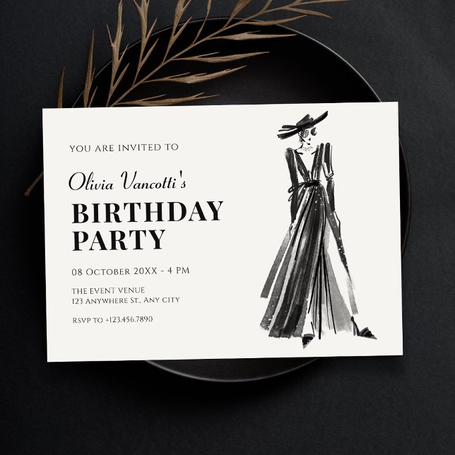 Invitation Dame en robe élégante anniversaire (Créateur téléchargé)