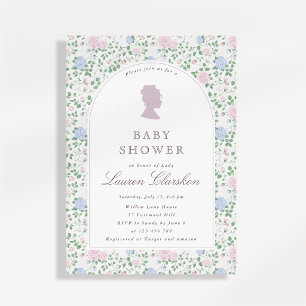 Invitation Dame Silhouette Camée Floral Jardin Anglais Bébé