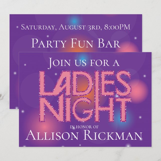 Invitation Dames nuit design glamour (Devant / Derrière)