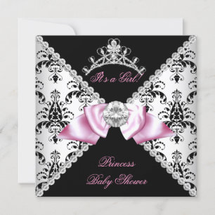 Invitation Damier noir rose noeud papillon princesse Baby Sho