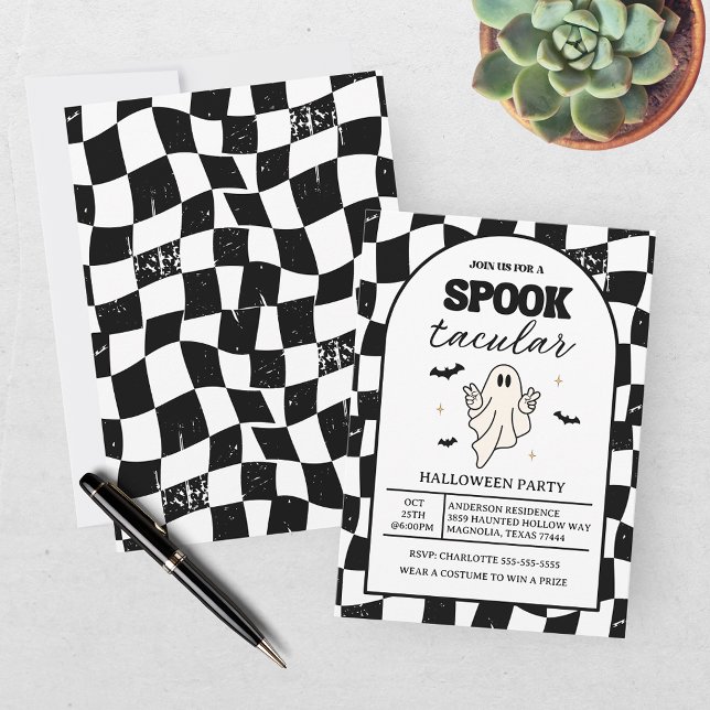 Invitation Damier Rétro Spooktacular Halloween (Créateur téléchargé)