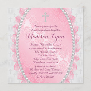 Invitation Damier rose et rose baptême