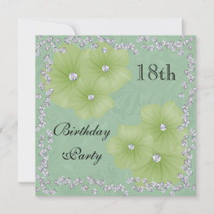 Invitation Damier Vert & Fleurs 18e Anniversaire