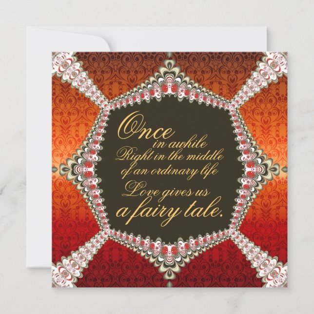 Invitation Damier vibrant orange rouge fractal dentelle conte (Devant)