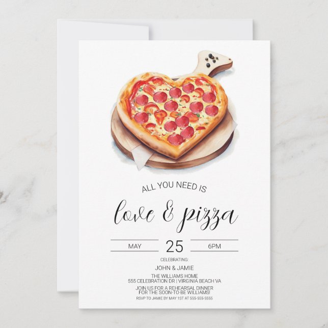 Invitation d'amour et de pizza, douche de fiançail (Devant)