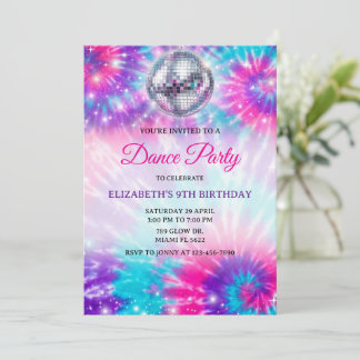 Invitation Dance Birthday Party Tie Dye Glow Dance Disco