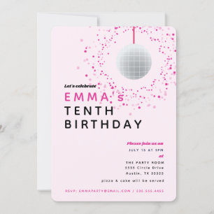 Invitation Dance Disco Ball Retro Anniversaire Rose Black Par