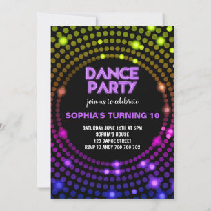 Invitation Dance Party Disco 80s Disco Ball Girls Anniversair