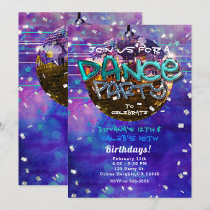 Invitation Dance Party Disco Ball Purple Cool Anniversaire