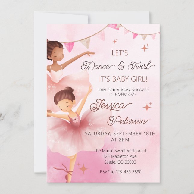 Invitation Dance & Twirl Pink Ballerina Ballet Baby Shower  (Devant)