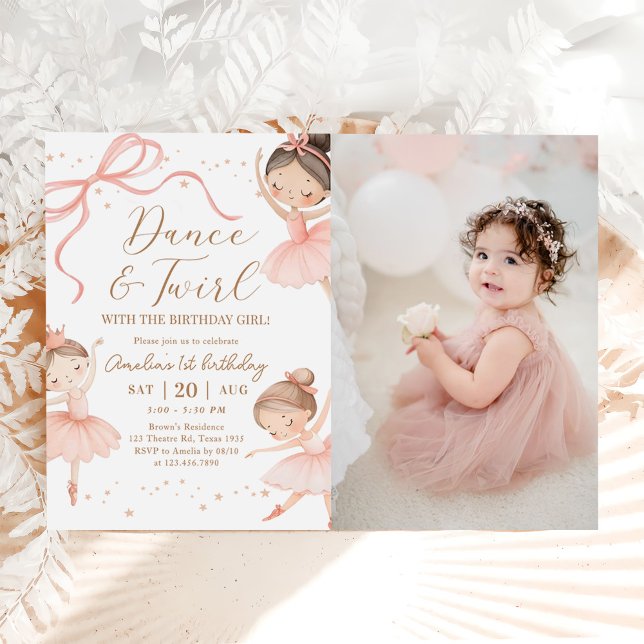 Invitation Dance & Twirl Pink Ballerina Birthday Party Photo (Créateur téléchargé)