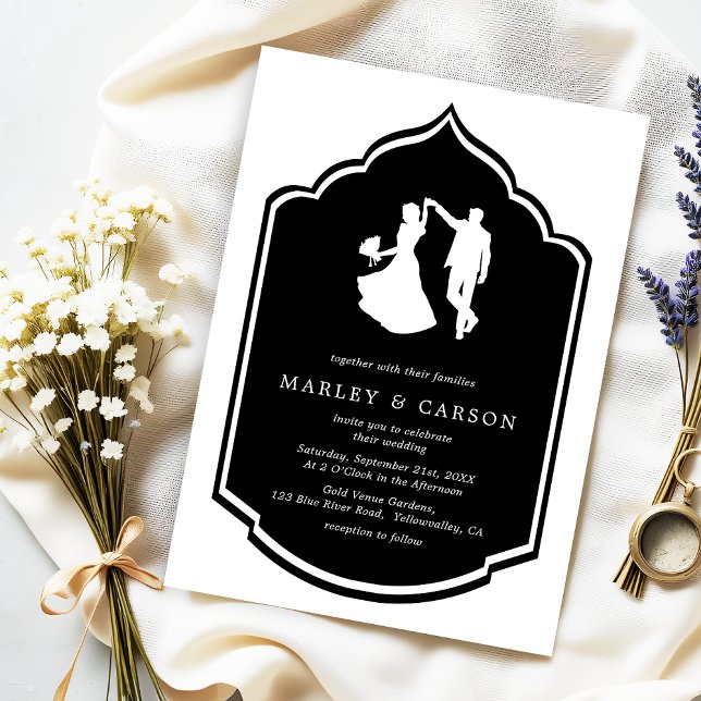 Invitation Dancing Couple Illustration Mariage noir moderne (Créateur téléchargé)