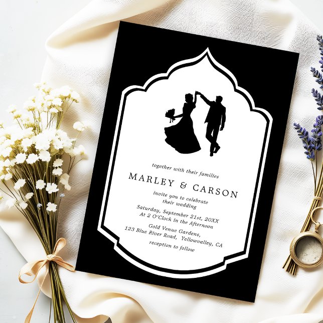 Invitation Dancing Couple Illustration noir blanc Mariage (Créateur téléchargé)