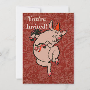 Invitation Dancing Pig Antique Cute Danseuse