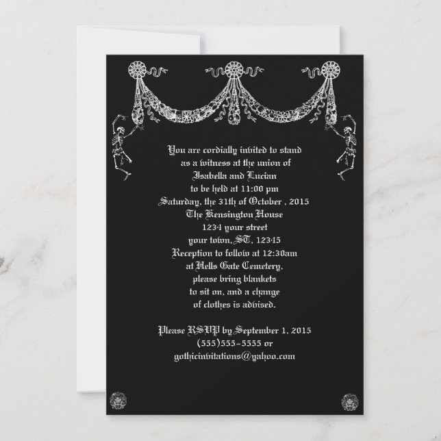 Invitation Dancing Skeleton Garland Goth Mariage (Devant)