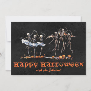 Invitation Dancing Skeletons Black Orange Halloween Party