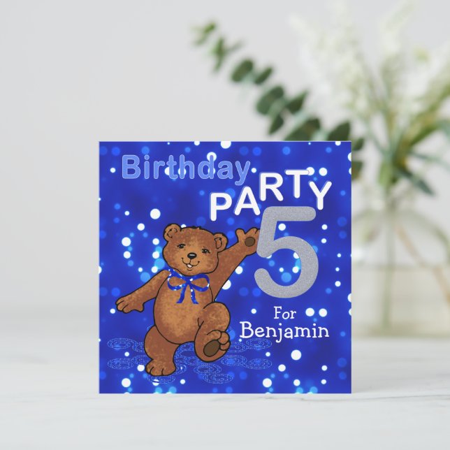 Invitation Dancing Teddy Bear 5e fête d'anniversaire (Debout devant)