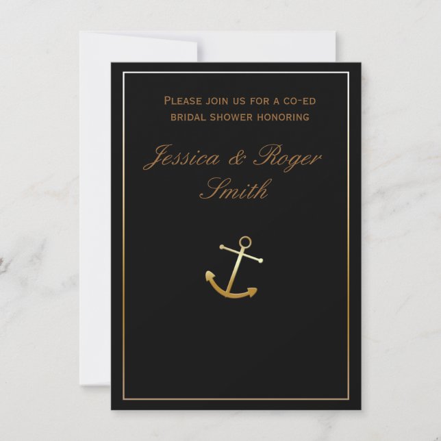 Invitation d'Ancre Nautique Chic Black Gold (Devant)