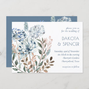 Invitation Dandelion Floral   Dusty Blue Garden Muet Mariage