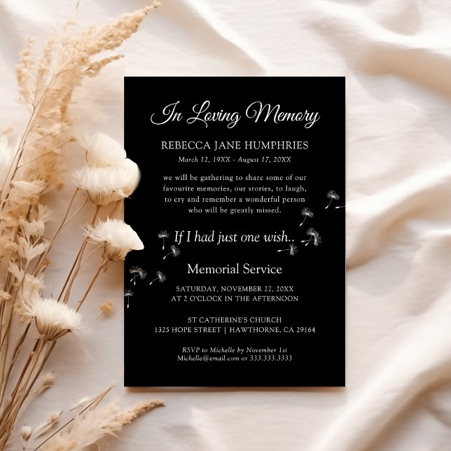 Invitation Dandelion funéraire | Célébration de la vie (Créateur téléchargé)