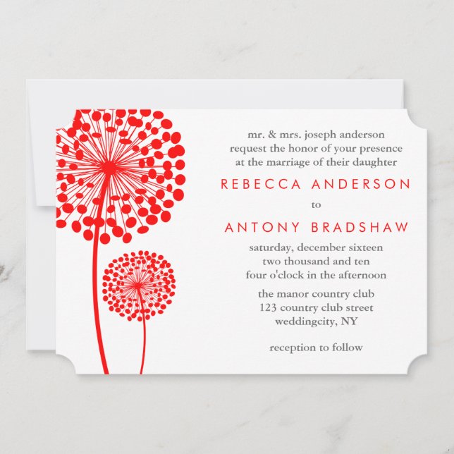 Invitation Dandelion souhaite la bienvenue au Mariage (Devant)
