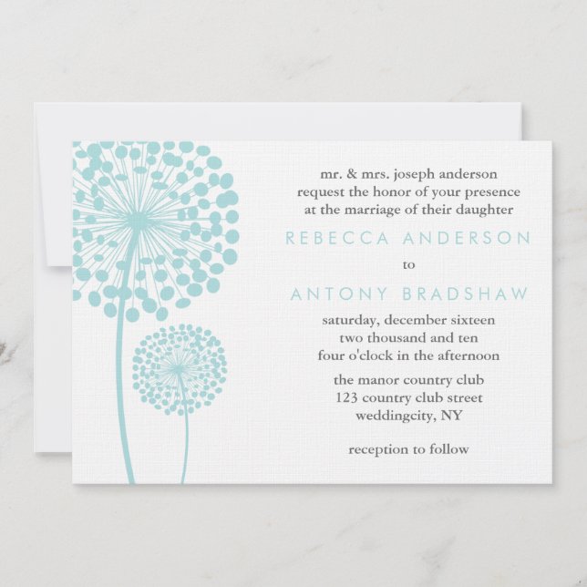 Invitation Dandelion souhaite la bienvenue au Mariage (Devant)