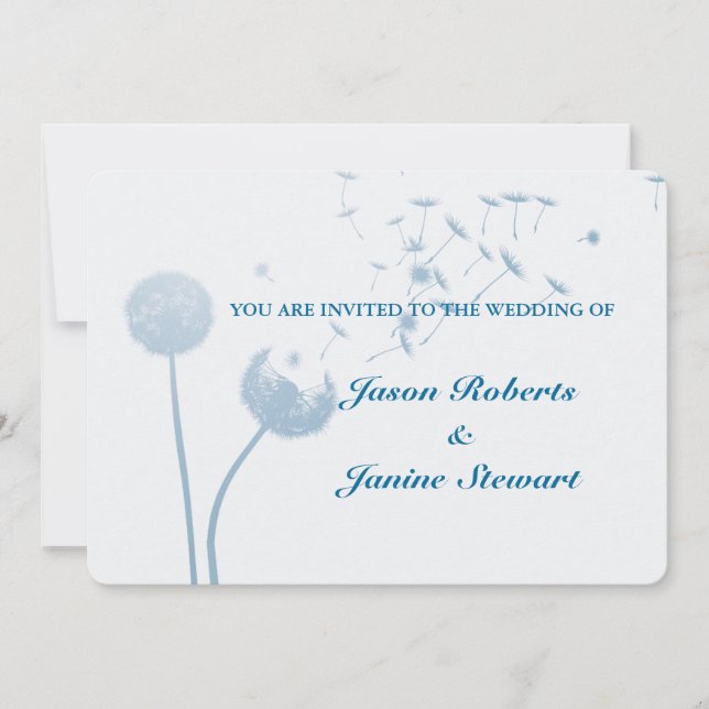 Invitation Dandelion souhaite le Mariage sur Soft Turquoise (Devant)