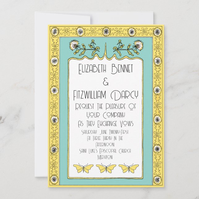 Invitation Dandelions et papillons de printemps Art nouveau (Devant)