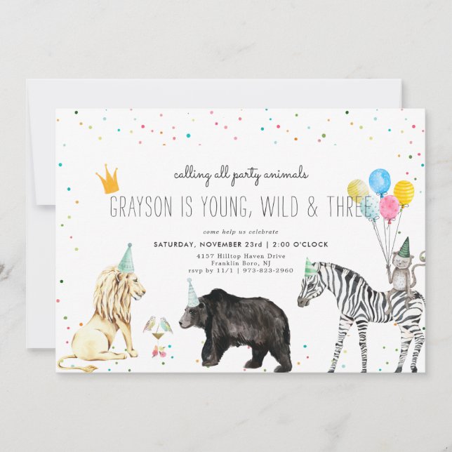 Invitation d'animal de fête simple moderne (Devant)