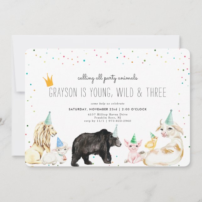 Invitation d'animal de fête simple moderne (Devant)