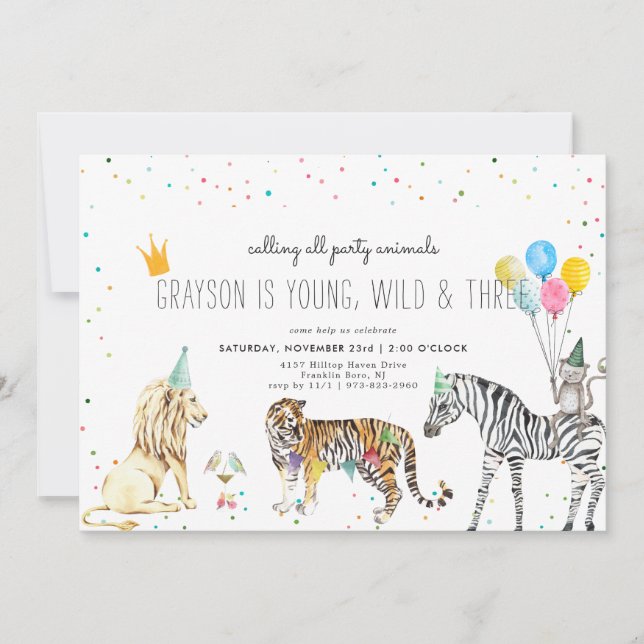 Invitation d'animaux de fête simple moderne (Devant)