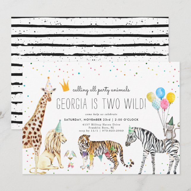 Invitation d'animaux de fête simple moderne (Devant / Derrière)