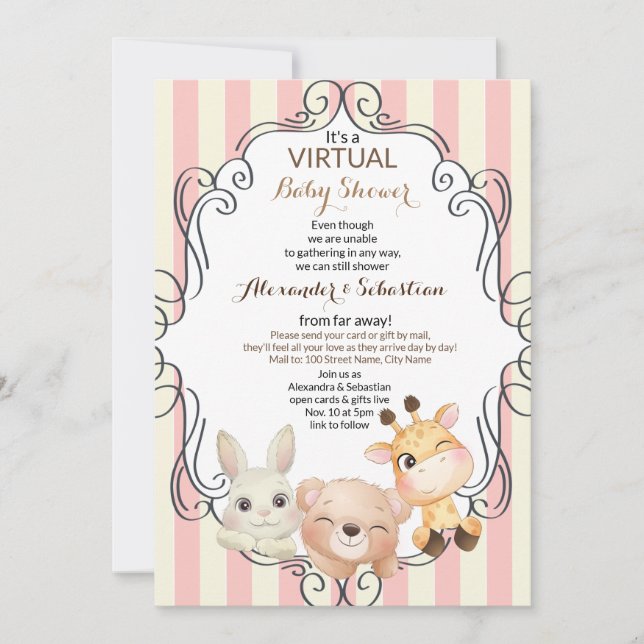 Invitation d'animaux forestiers de Baby shower vir (Devant)
