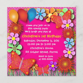 Invitation d'anniversaire : 003 Papillons et fleur