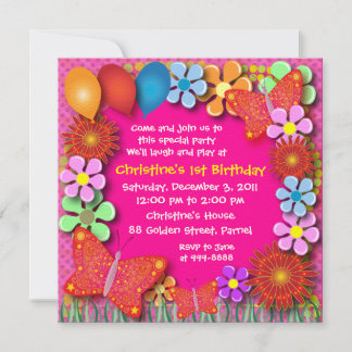 Invitation d'anniversaire : 003C Papillons et fleu