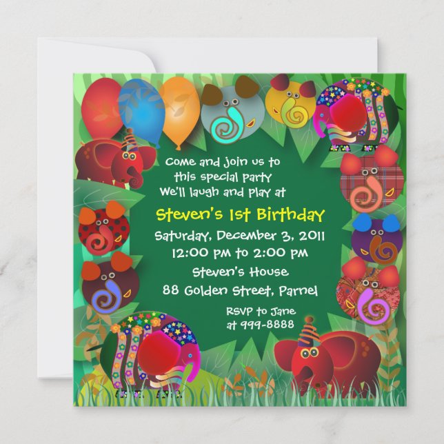 Invitation d'anniversaire : 005 Éléphants (Devant)